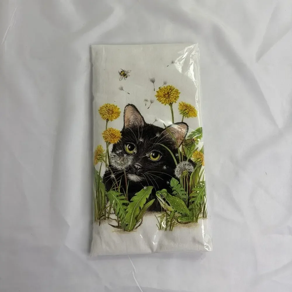 Mary Lake Thompson flour sack kitchen towel black cat outdoor, New, 30in x 30in